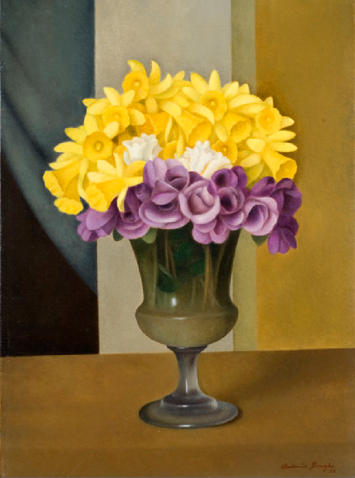 Interno con vaso o vaso di fiori - Antonio Donghi - 1928