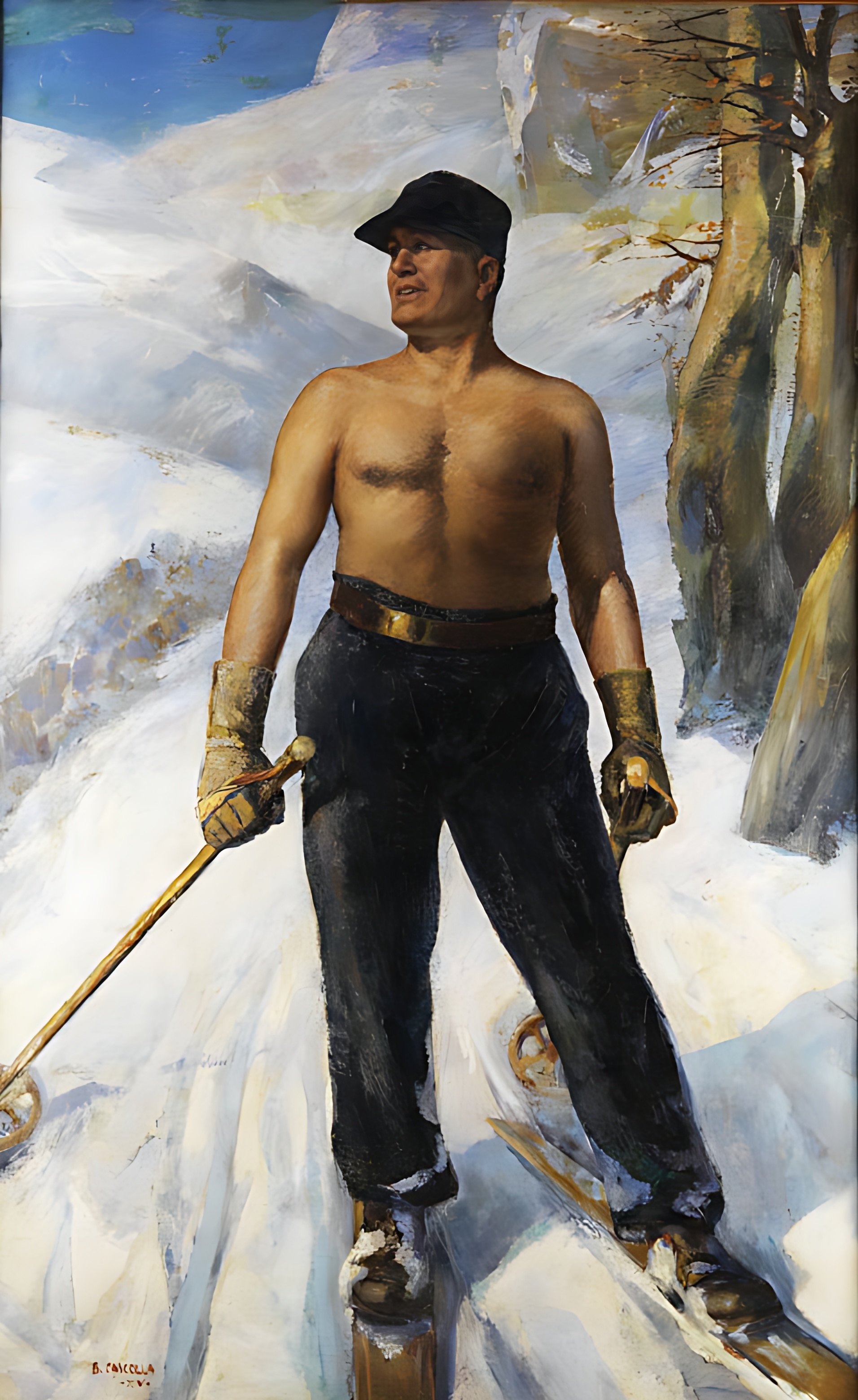 Mussolini sciatore al Terminillo - Basilio Cascella - 1938