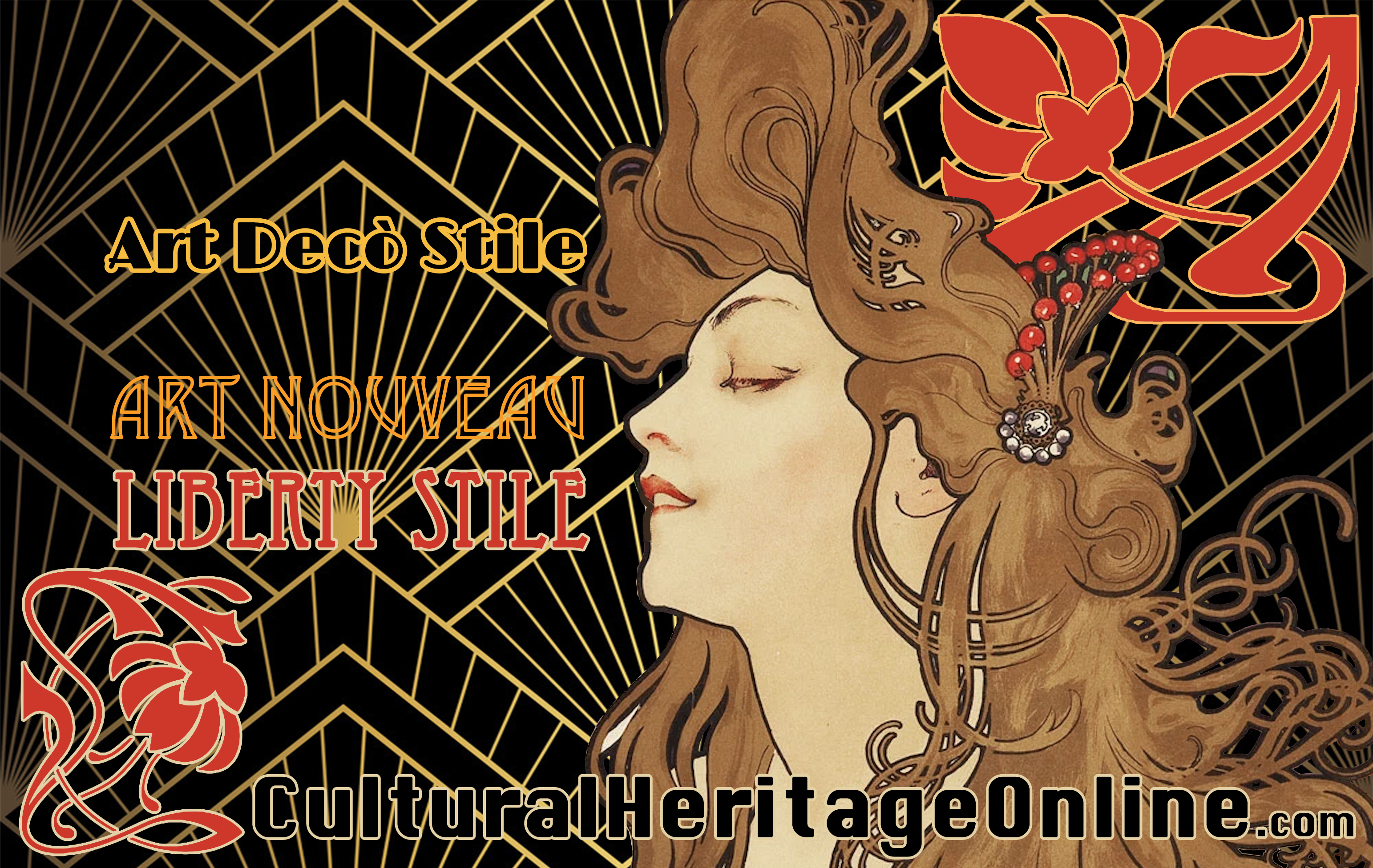 What are the differences and characteristics between the Art Decò, Art Nouveau and Italian Liberty styles of the early 1900s